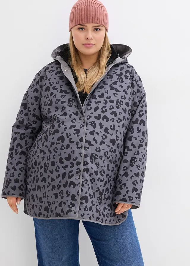 Parka de grossesse réversible 4-en-1 avec fonction portage, Couleur: gris fumé imprimé léopard