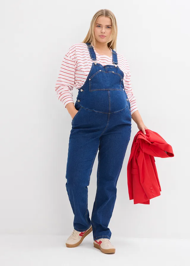 Salopette de grossesse à largeur ajustable, jambes droites, Couleur: bleu denim