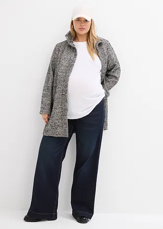 Coat in wollen look, Kleur: zwart-zilver gemêleerd