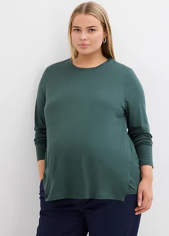 Lot de 2 T-shirts de grossesse et d’allaitement 100% coton, Couleur: vert foncé+noir