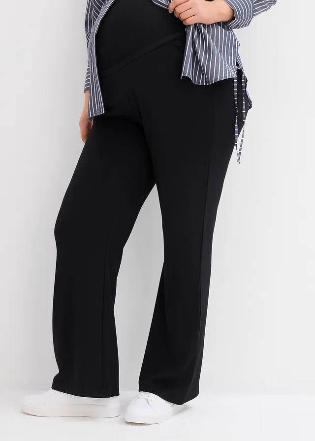 Pantalon de grossesse en jersey milano, jambes légèrement évasées, Couleur: noir