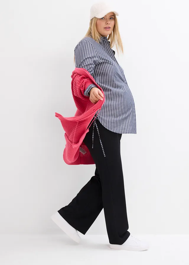 Pantalon de grossesse en jersey milano, jambes légèrement évasées, Couleur: noir