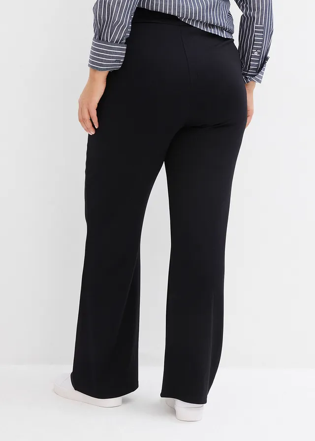 Pantalon de grossesse en jersey milano, jambes légèrement évasées, Couleur: noir