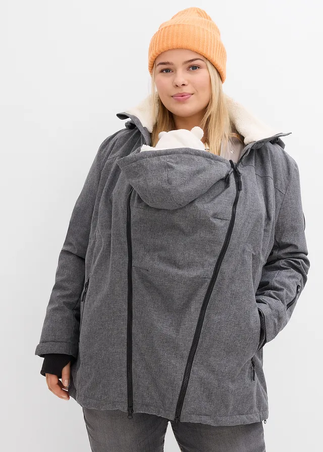 Knuffelzachte 3-in-1 zwangerschapsjas / draagjas, Kleur: leisteengrijs gemêleerd