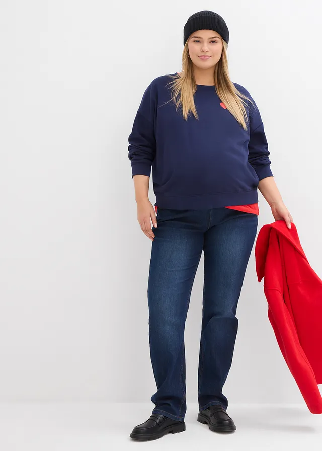 2-in-1 zwangerschapssweater/voedingssweater, Kleur: donkerblauw
