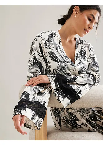 Peignoir kimono doux en viscose mélangée • beige naturel-noir floral • Boutique bonprix