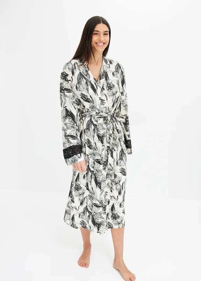 Kimono badjas met viscose • natuurbeige-zwart gebloemd • product-page.page-title-suffix