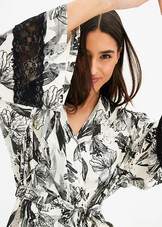 Kimono badjas met viscose • natuurbeige-zwart gebloemd • bonprix online shop