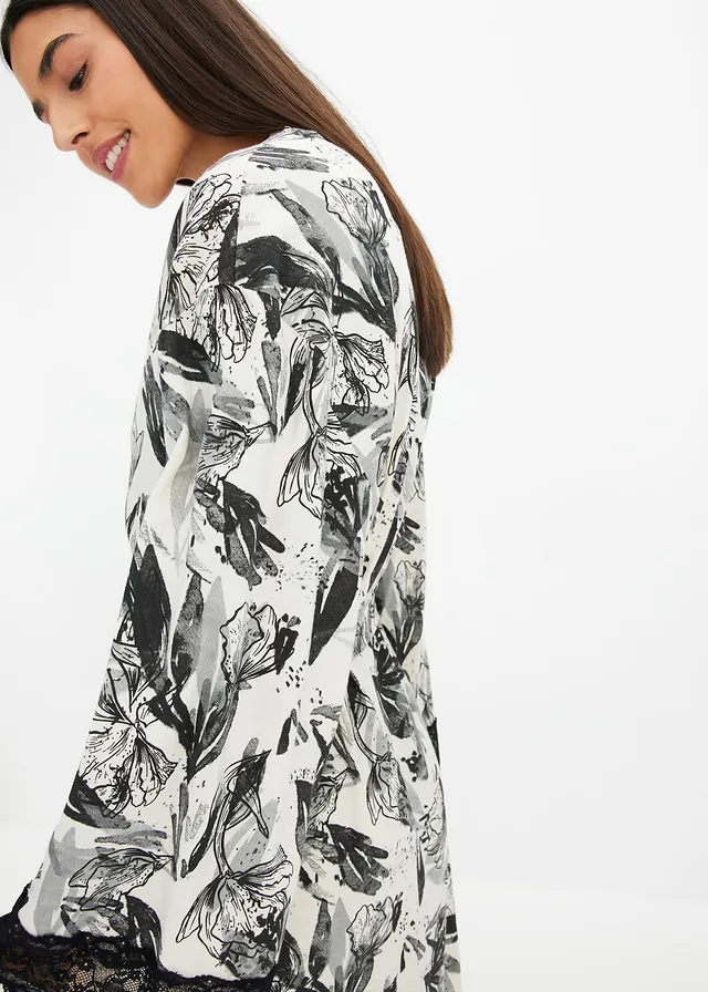 Peignoir kimono doux en viscose mélangée • beige naturel-noir floral • product-page.page-title-suffix
