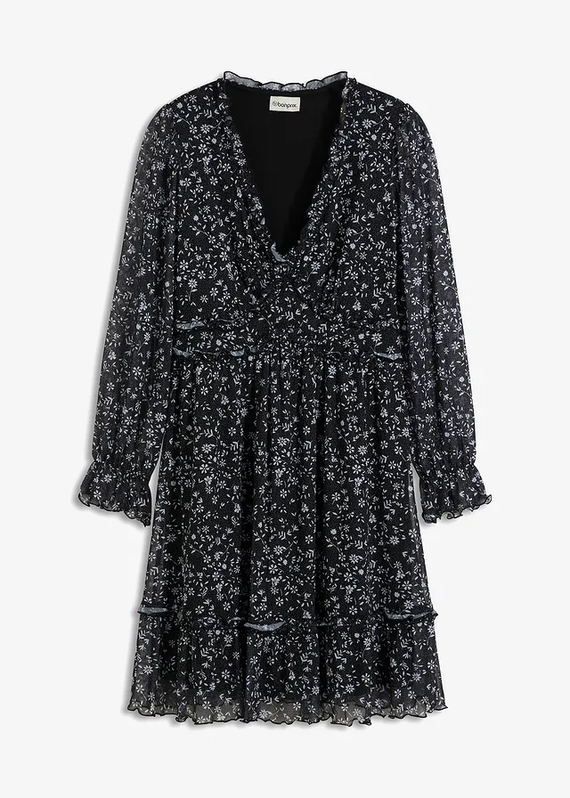 Robe courte en mesh • noir + blanc à fleurs • Boutique bonprix