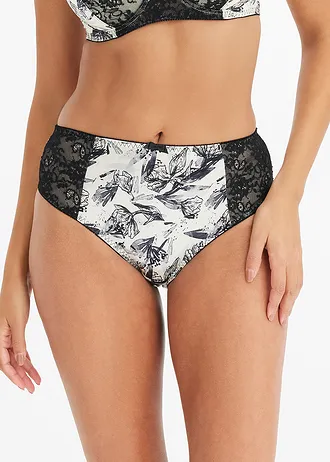 Figi maxi z połyskującego materiału • beżowo-czarny w kwiaty • sklep bonprix