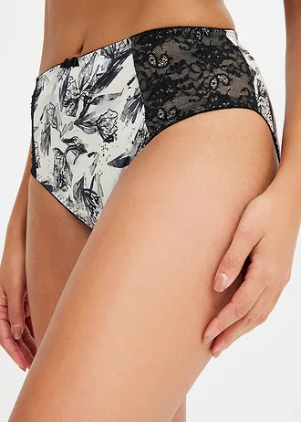 Maxikalhotky s lesklým materiálem • přírodní béžovo-černá  s květy • bonprix obchod