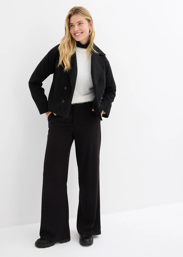 Pantalon large à pinces, Couleur: noir