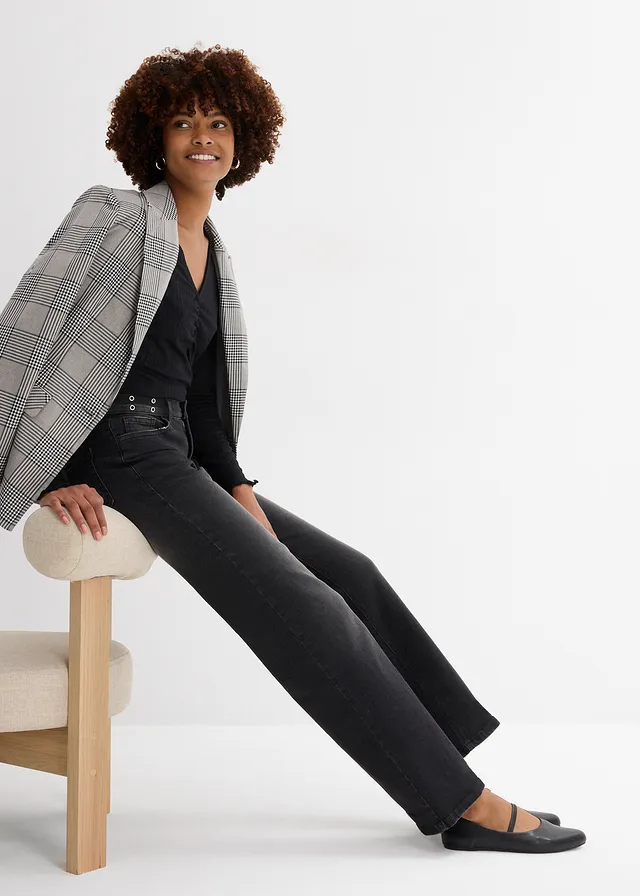 Straight Jeans Mid Waist, stretch zwart denim used