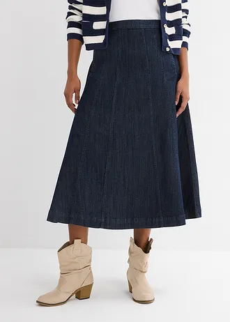 Jupe midi en jean, Couleur: bleu foncé denim brut