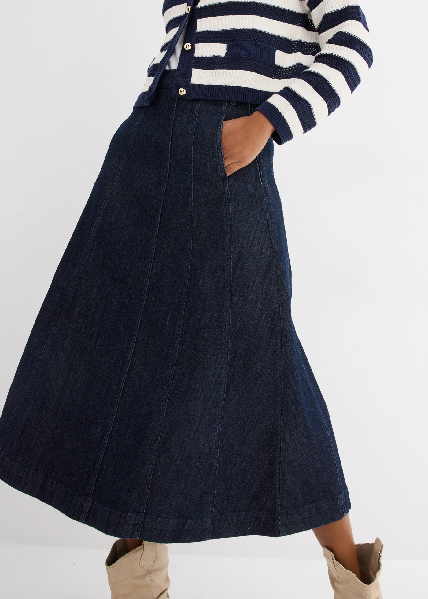Spódnica jeansowa midi • ciemnoniebieski denim • sklep bonprix