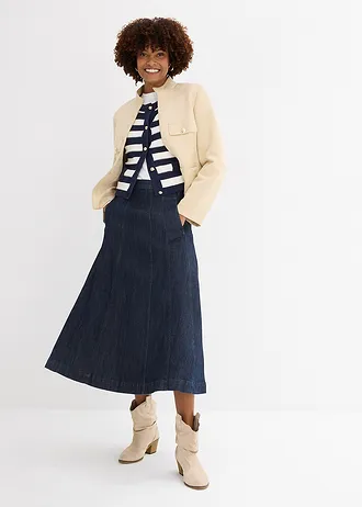 Jupe midi en jean, Couleur: bleu foncé denim brut