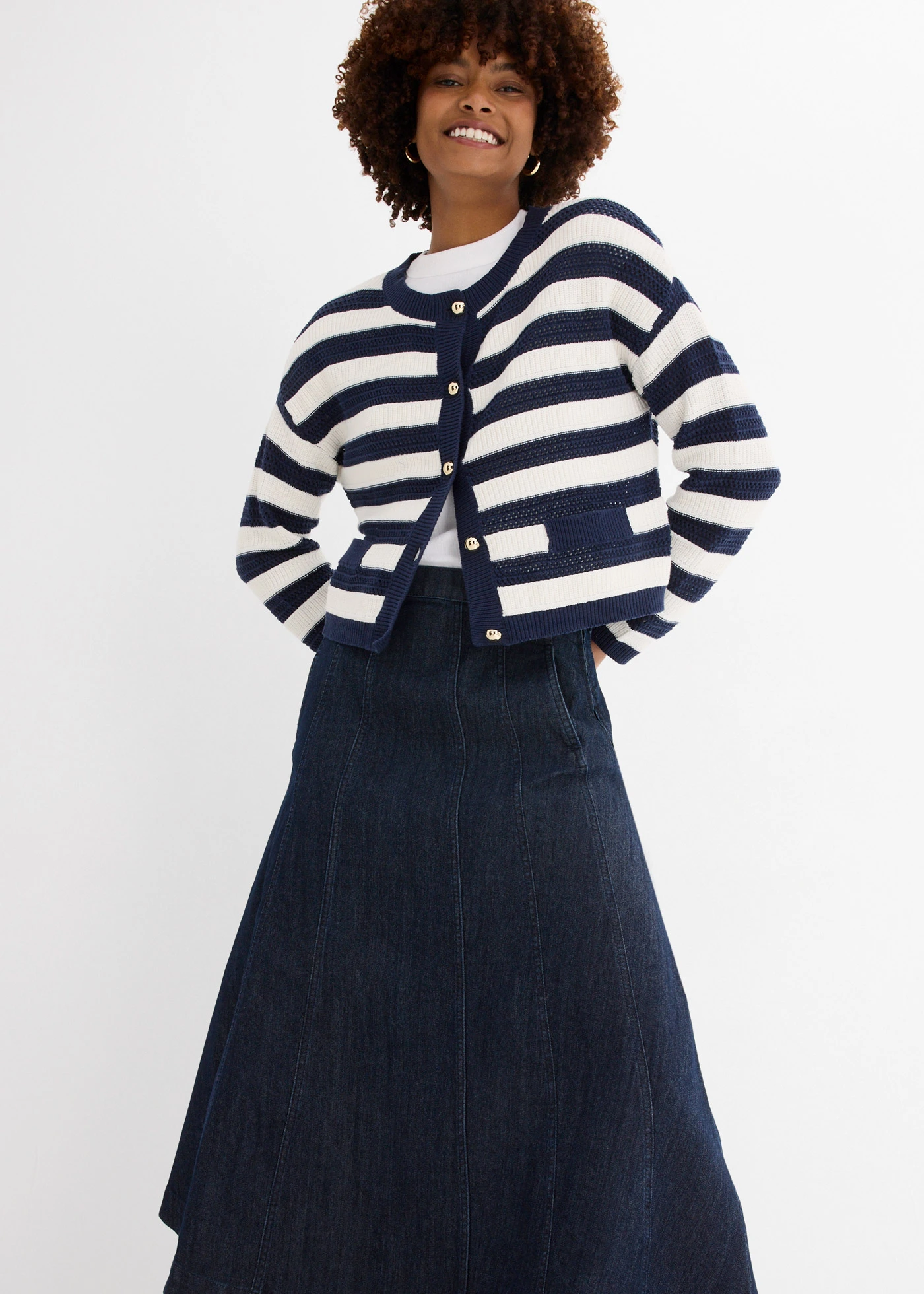 Džínsová sukňa, midi • tmavomodrá denim • obchod bonprix