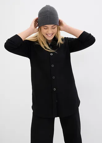 Lang sweatvest met zakken, Kleur: zwart