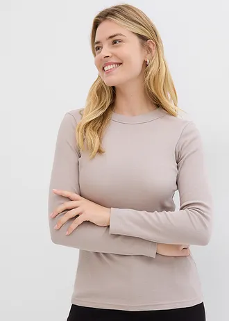 Bluză ripsată cu bumbac organic (set 2 buc.), culoare: bej nisipiu mat-maro mediu