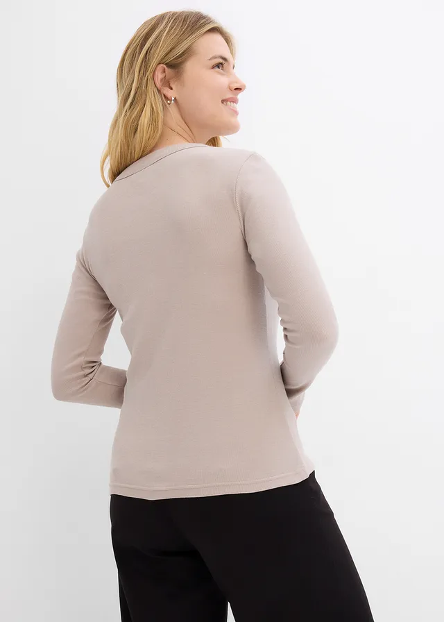 Geribd shirt met biologisch katoen (set van 2), Kleur: lichtsand-middenbruin