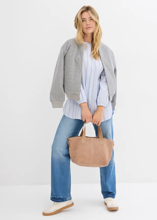 Long chemisier en popeline de coton denim bleu clair used