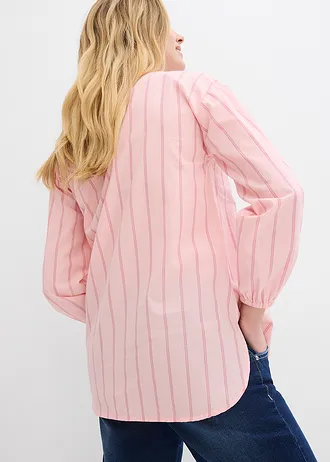 Dlouhá halenka z bavlněného popelínu • růženínová/bleděmodrá podélně pruhované • bonprix obchod