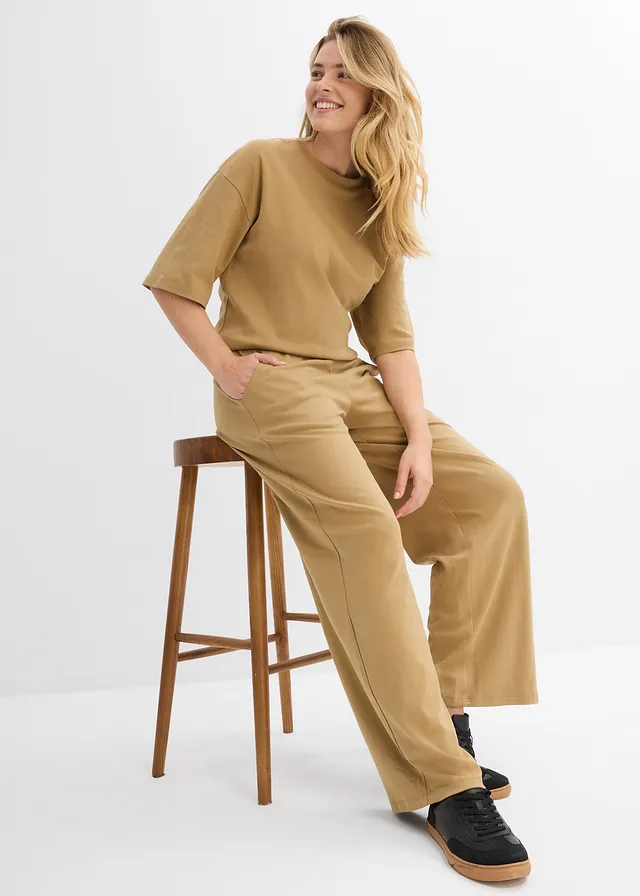 Wijde jersey broek van interlock • kakibruin • product-page.page-title-suffix