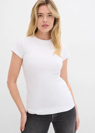 Geribd shirt met korte mouwen (set van 2) • wit/zwart • bonprix online shop