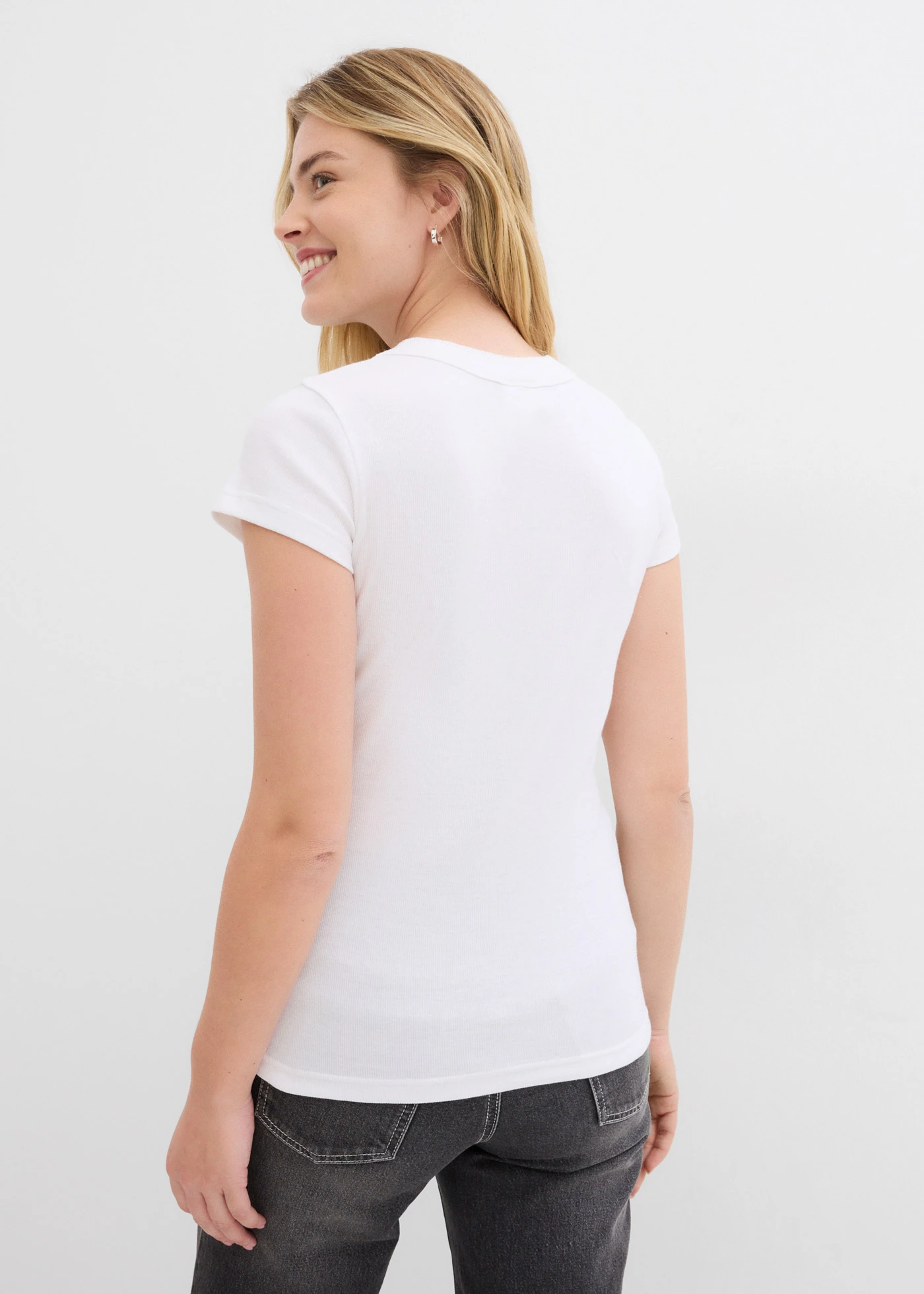 Geribd shirt met korte mouwen (set van 2) • wit/zwart • bonprix online shop