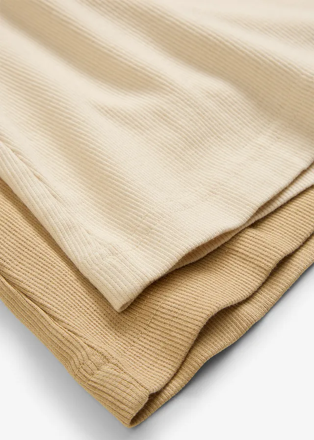 Shirt w prążek, z bawełną organiczną (2 szt.) • beżowy-jasny piaskowy • sklep bonprix
