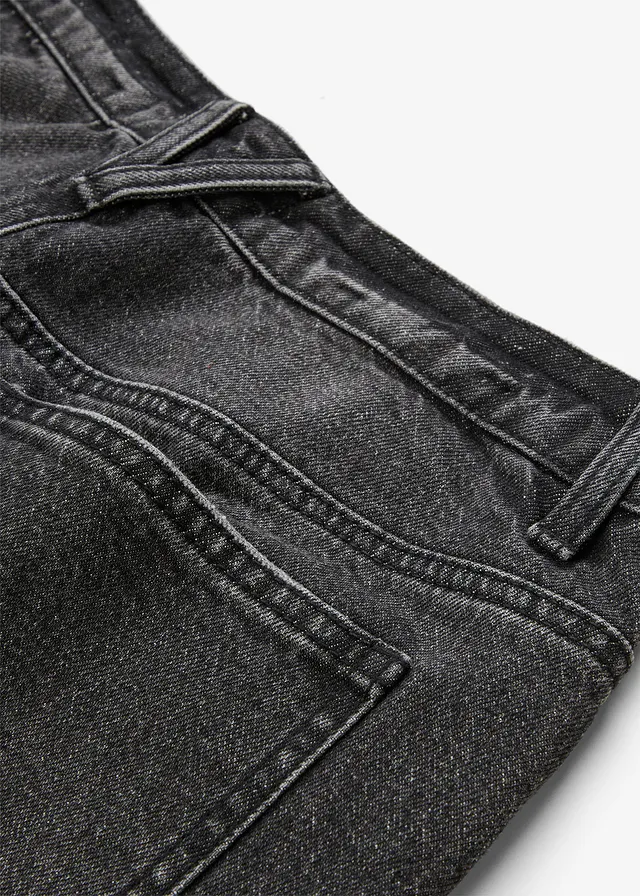 Blugi Wide Leg, Mid Waist, Low Stretch Full Length • negru denim uzat • magazin bonprix