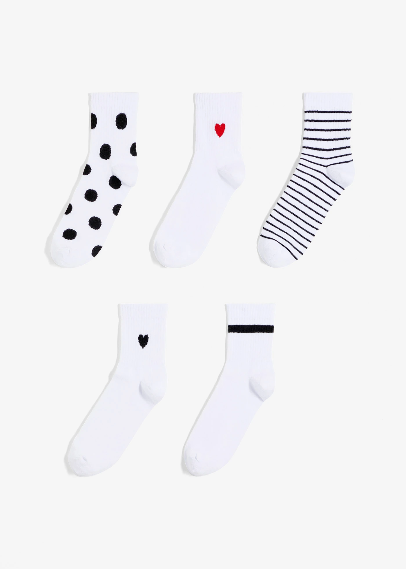 Lot de 5 paires de chaussettes de tennis courtes • noir-blanc à pois • Boutique bonprix
