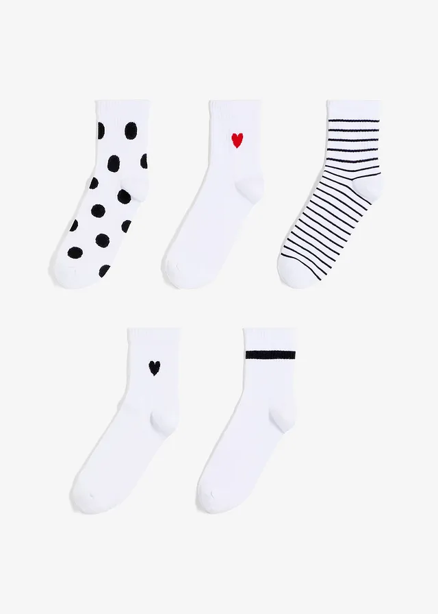 Lot de 5 paires de chaussettes de tennis courtes • noir-blanc à pois • Boutique bonprix