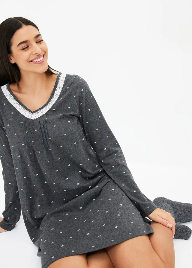 Chemise de nuit, Couleur: anthracite chiné/blanc cassé