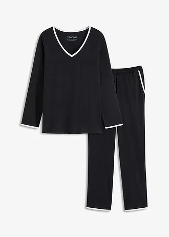 Pyjama van zacht katoen, Kleur: zwart/wit