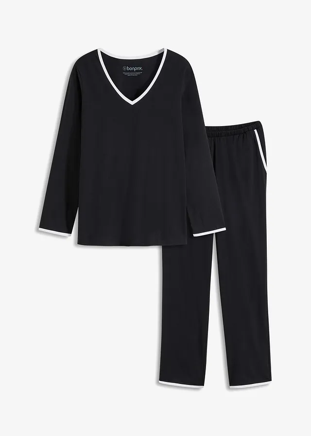 Pyjama 100% coton, Couleur: noir / blanc