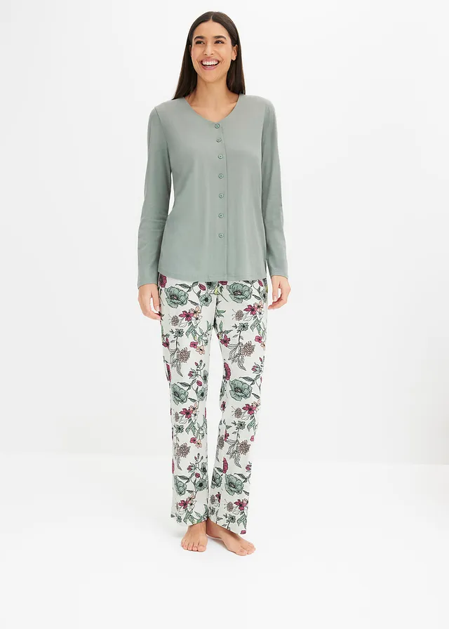 Pyjama avec patte de boutonnage • gris vert/naturel chiné à fleurs • product-page.page-title-suffix