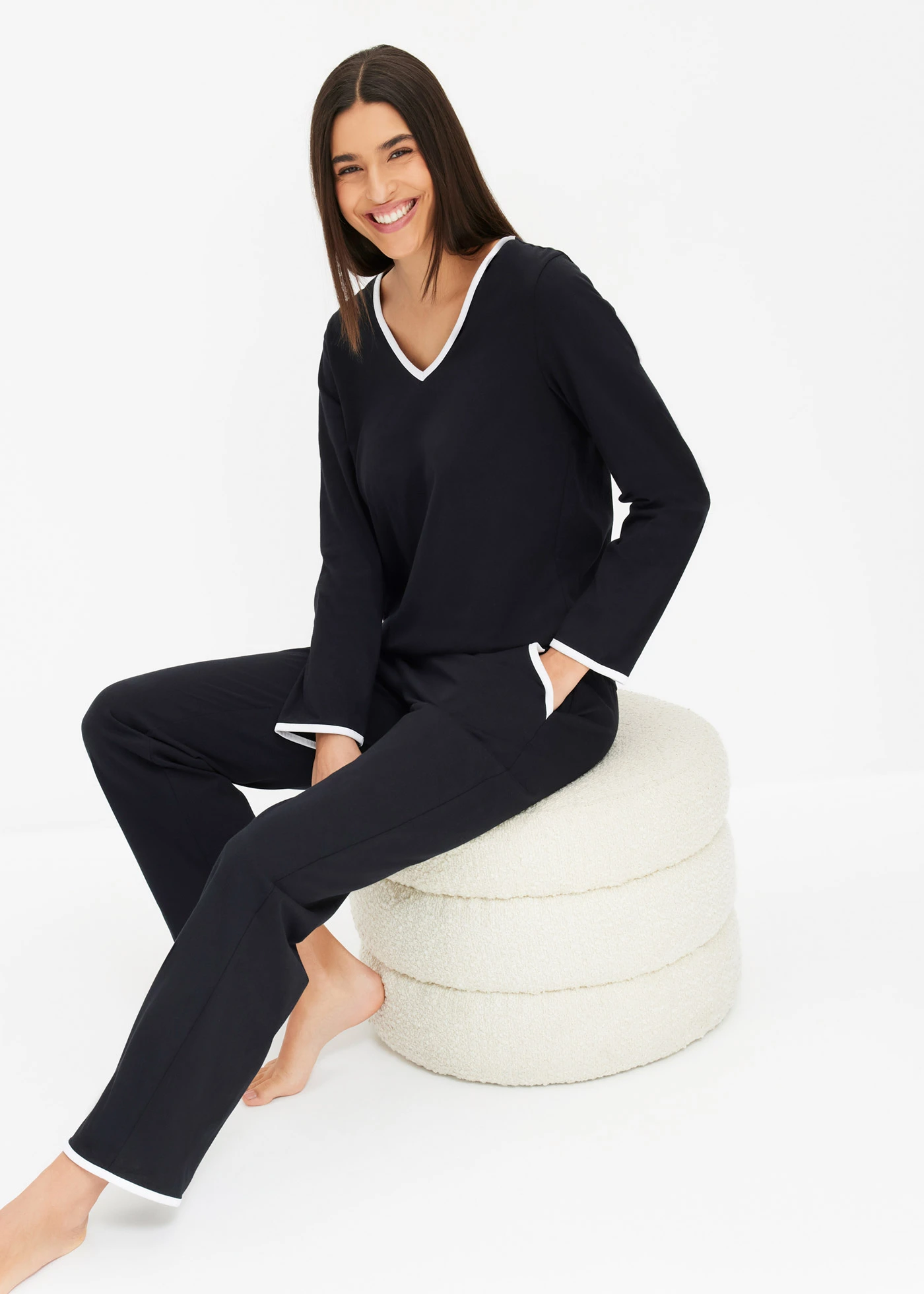 Pijama din bumbac 100% • negru/alb • magazin bonprix