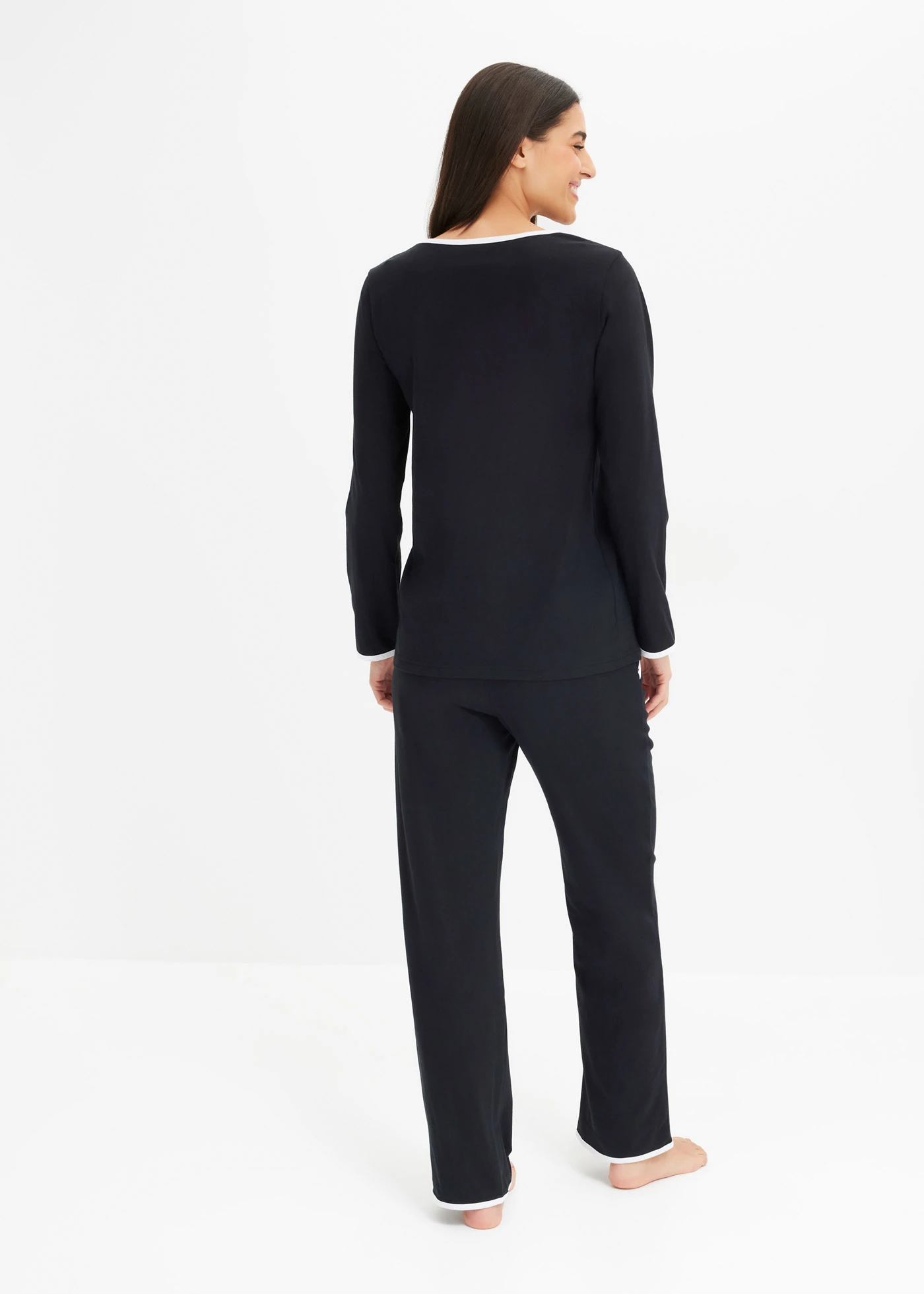 Pijama din bumbac 100% • negru/alb • magazin bonprix