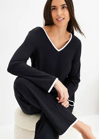 Pijama din bumbac 100% • negru/alb • magazin bonprix