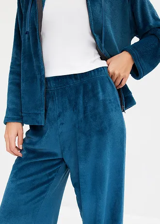 Costum de casă din fleece moale • albastru petrol dungat • magazin bonprix