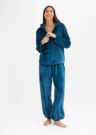 Fleece huispak, Kleur: blauwpetrol gestreept