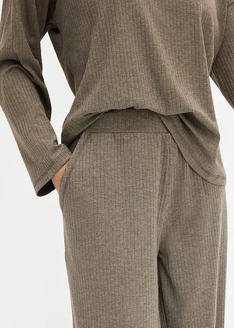 Oblek na doma z žebrovaného materiálu • hnědá melír • bonprix obchod