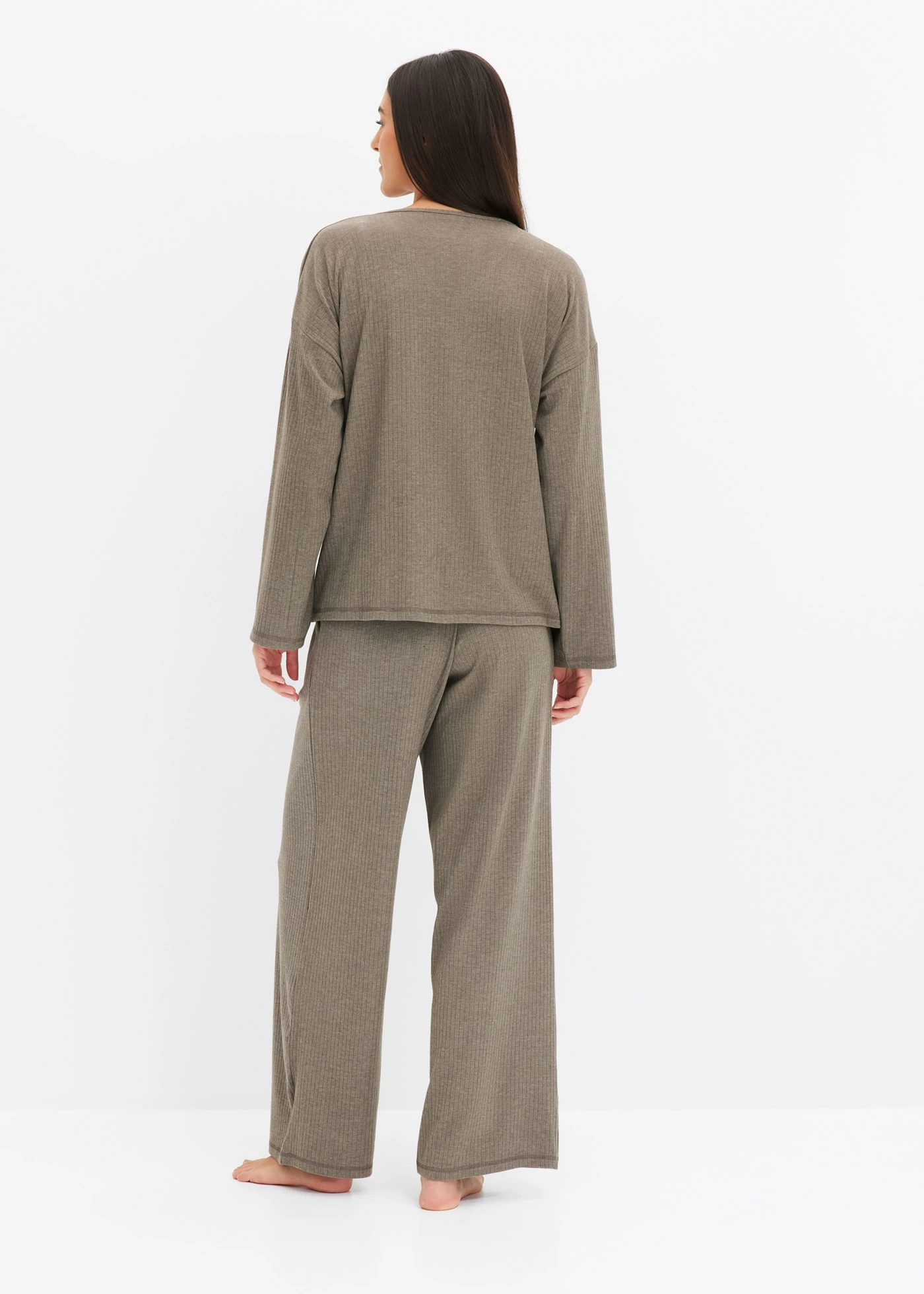 Otthoni együttes puha bordás anyagból • barna melírozott • bonprix áruház