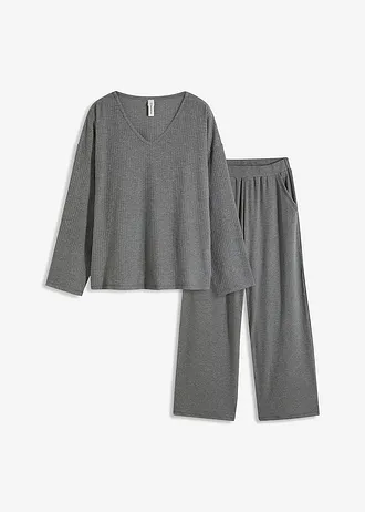 Ensemble d'intérieur en matière côtelée douce • gris chiné chiné • Boutique bonprix