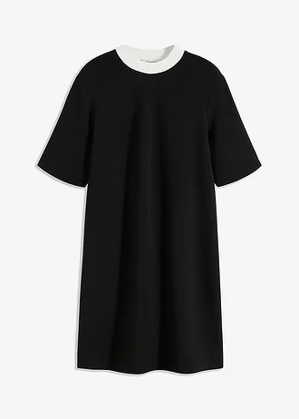 Mini jurk van scuba met turtleneck, Kleur: zwart/wolwit