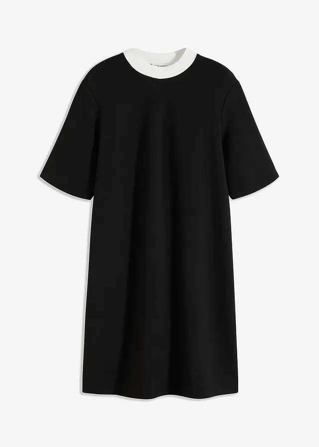 Mini jurk van scuba met turtleneck • zwart/wolwit • bonprix online shop