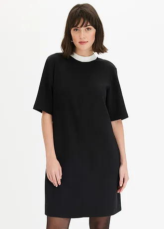 Robe courte en matière néoprène à col montant contrastant • noir/blanc cassé • Boutique bonprix