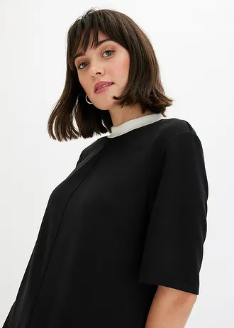 Rochie mini cu guler bărcuță aplicat, din scuba • negru/ecru • magazin bonprix